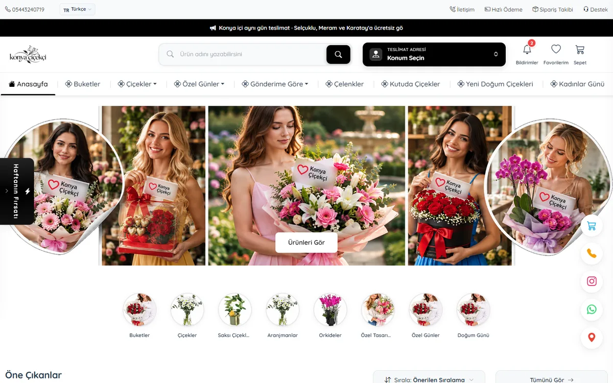 Konya Çiçekçi çiçekçi web sitesi ana sayfası